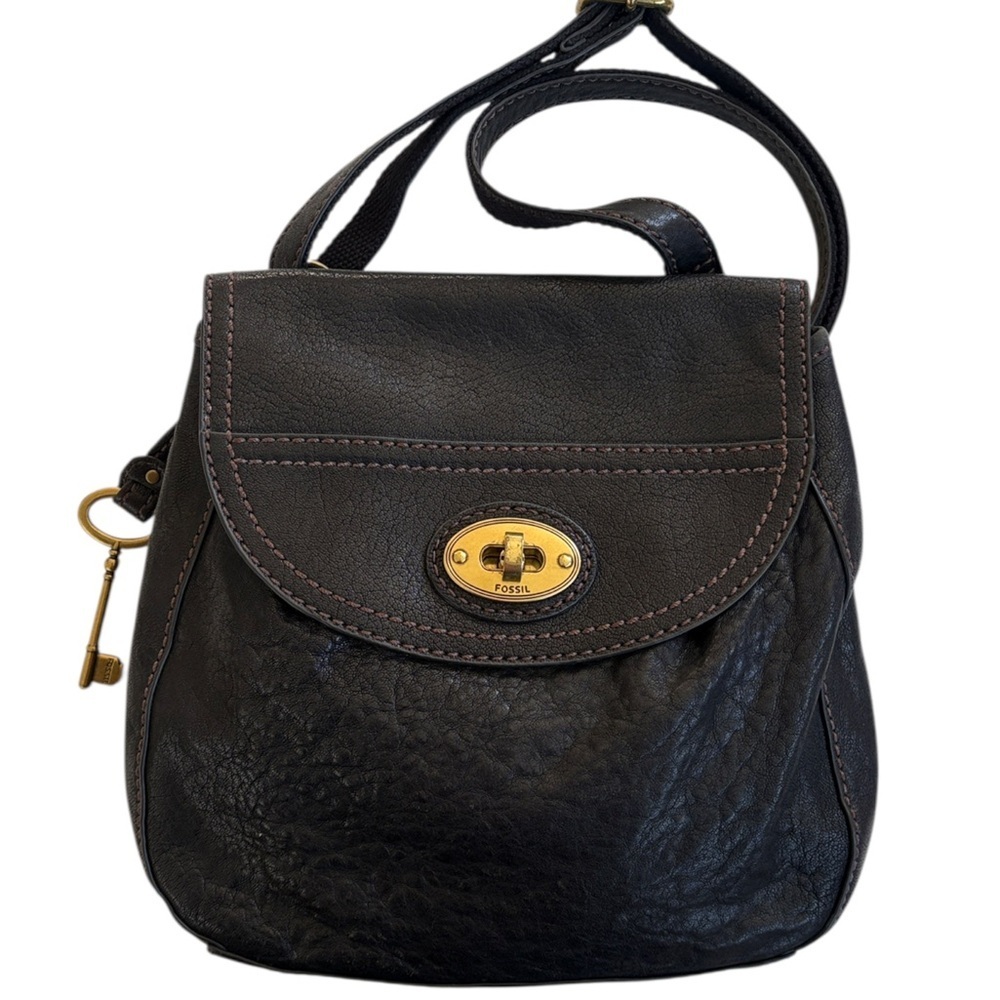 Vintage Fossil Leather CrossbodyFlap Organizer Bag Black